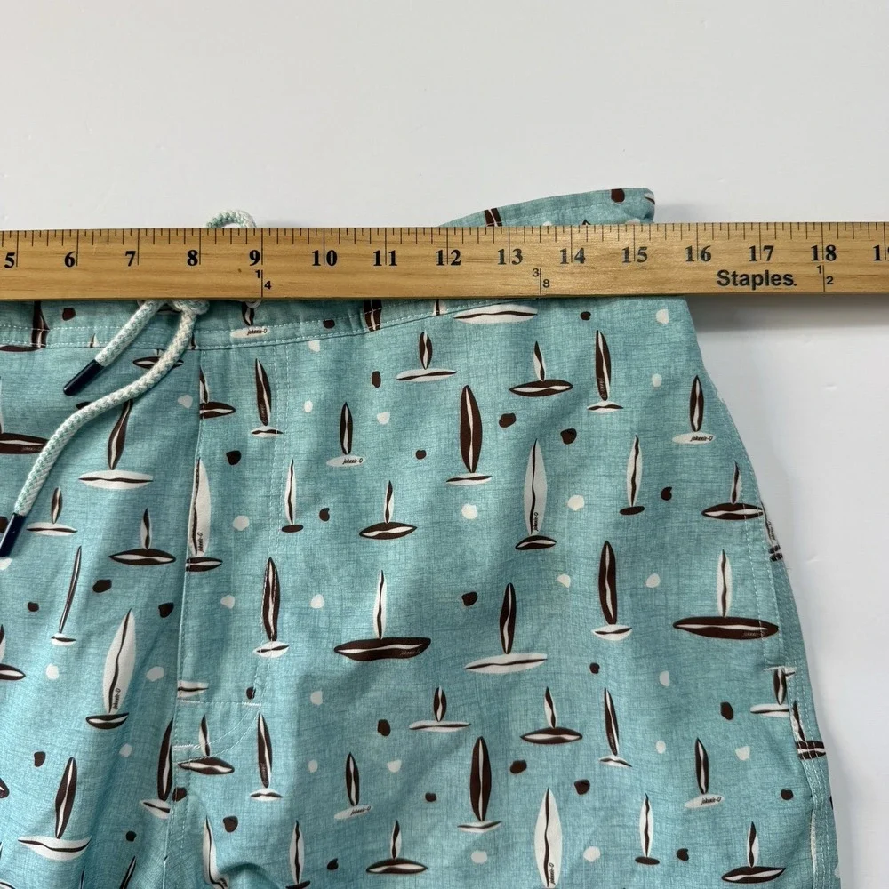 Johnnie-O Mens Nauttical Surfboard Print Swim Trunks Blue‎ Size L Preppy Coastal